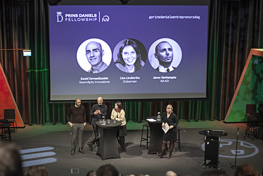 Entreprenörerna Saeid Esmaeilzadeh, Lisa Lindström och Jarno Vanhatapio berättade om sina erfarenheter. 