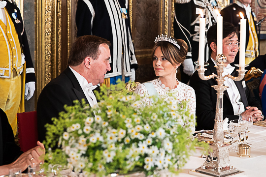 Prinsessan Sofia i samtal med statsminister Stefan Löfven. 