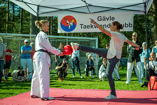 Gävle Taekwondoklubb ordnade prova-på-aktiviteter för Kronprinsessan och medvandrarna. 