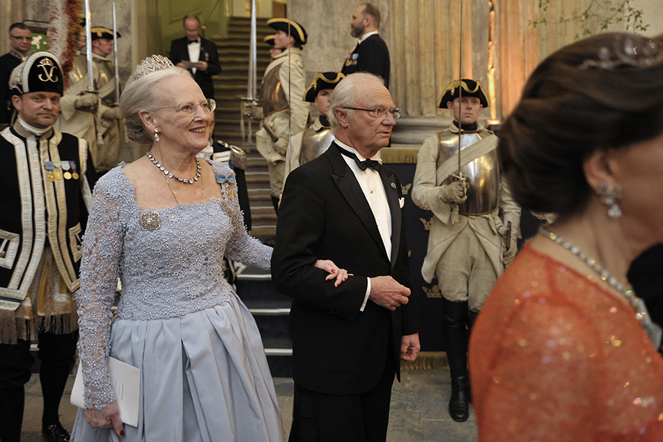 Kungen och Drottning Margrethe i Rikssalen för kvällens bankett.