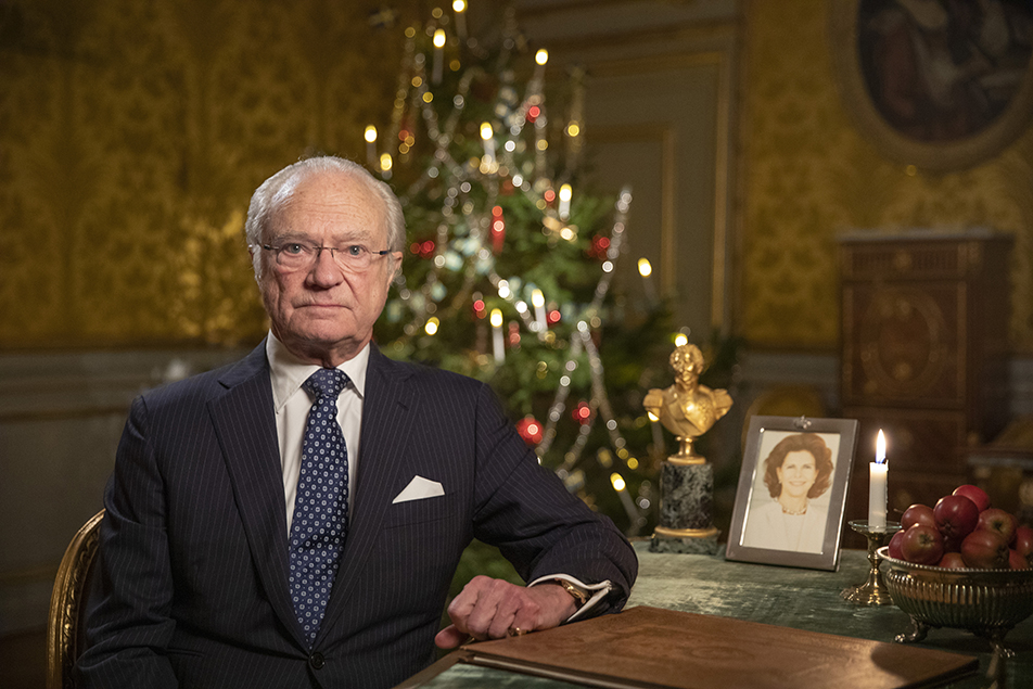 H.M. Konungens jultal år 2020 sändes från Nedre gula salongen på Drottningholms slott. 