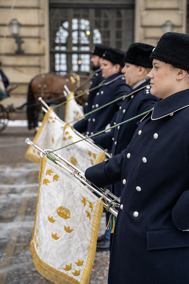Trumpetare ur Livgardets dragonmusikkår medverkade vid dagens högtidliga audienser. 