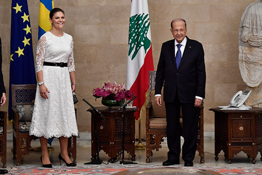 Kronprinsessan och Libanons president Michel Aoun i presidentpalatset i Beirut. 