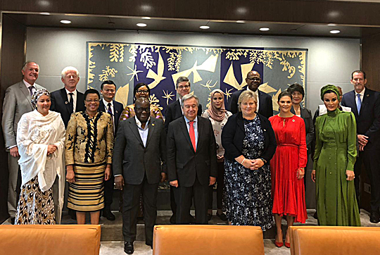 Kronprinsessan tillsammans med FN:s generalsekreterare Antonio Guterres samt ambassadörerna för FN:s globala mål. 
