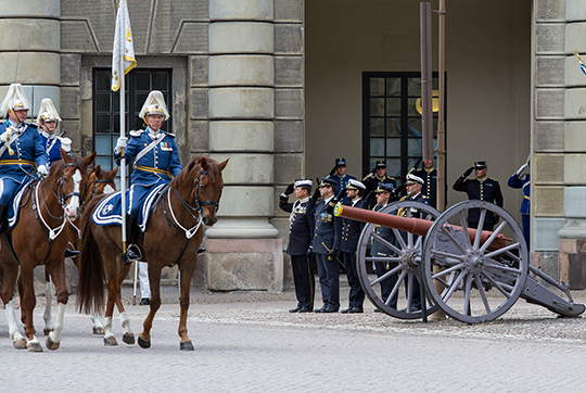 Prins Carl Philip närvarade vid högvaktsavlösningen på Yttre borggården på nationaldagen. 