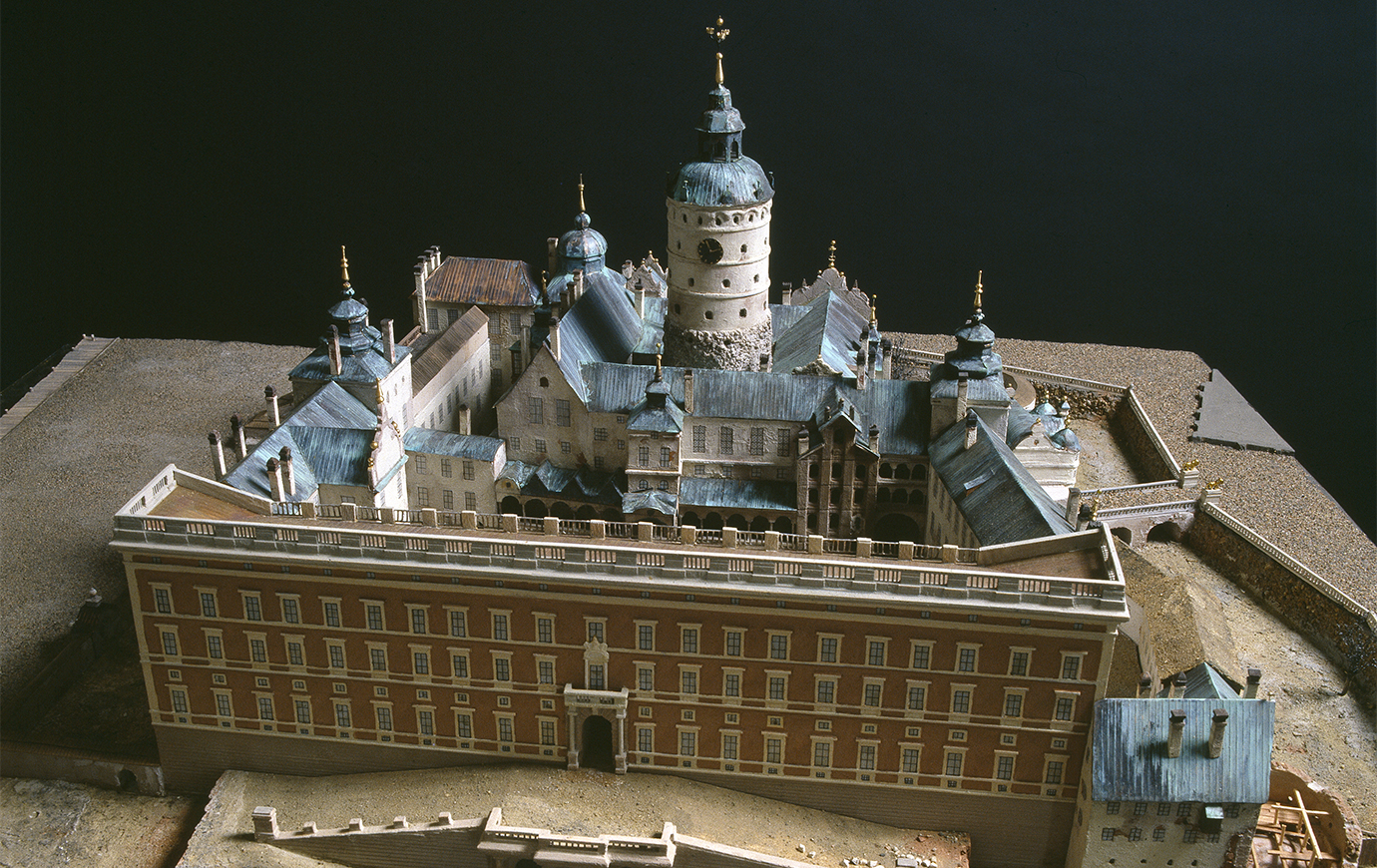 Modell av Slottet Tre Kronor så som det såg ut just innan branden 1697. Här från norr.