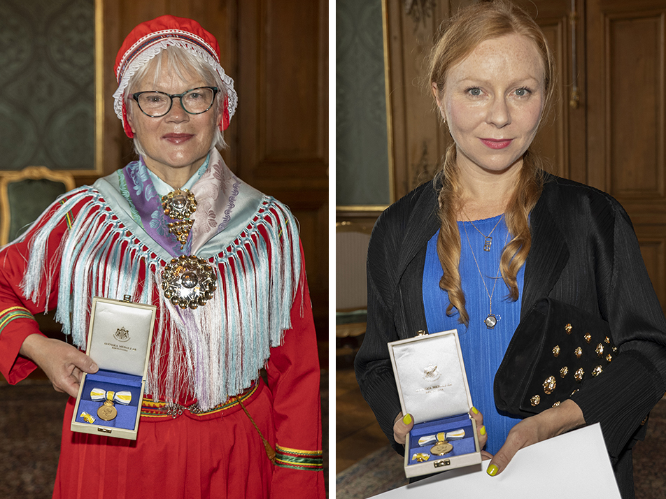 Britta Marakatt-Labba och Lea Porsager med sina medaljer. 