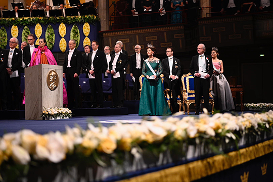 Kungaparet och Kronprinsessparet på Nobelprisutdelningen 2018. 