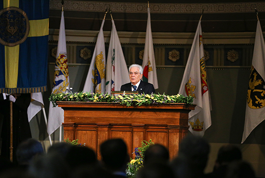 Italiens president höll ett anförande i samband med besöket på Lunds universitet. 