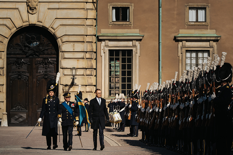 Kungen och presidenten inspekterade ett grenadjärkompani ur Livgardet.