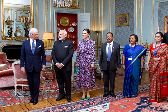 Kungen och Kronprinsessan tog emot Indiens premiärminister Mr. Narendra Modi i Prinsessan Sibyllas våning på Kungliga slottet. 