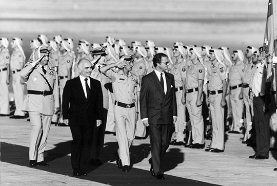 På statsbesök hos kung Hussein i Jordanien den 18 september 1989.