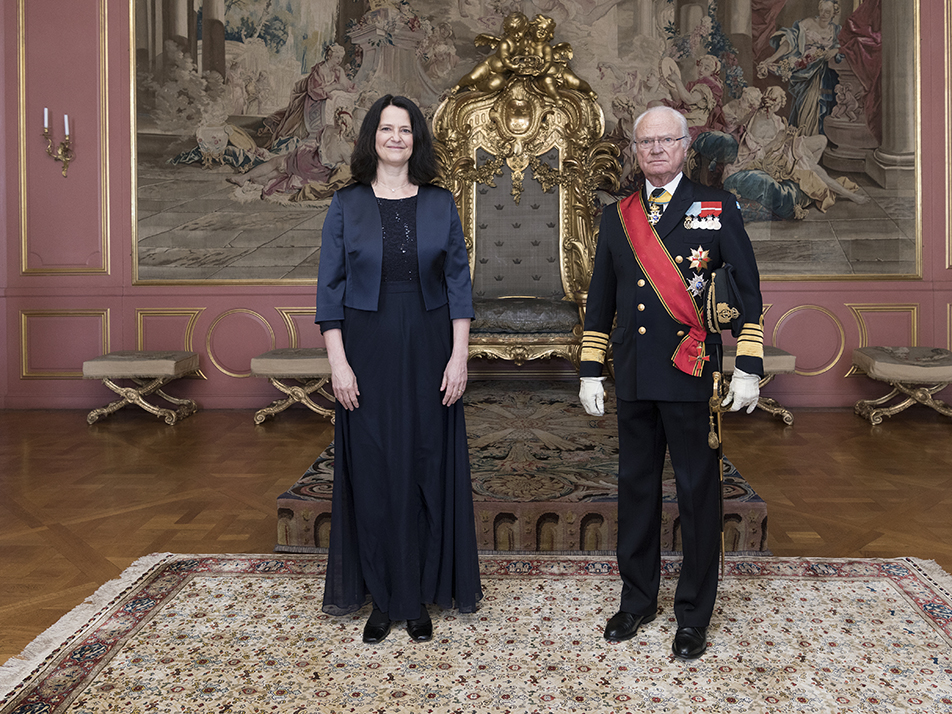 The King with Germany's ambassador Christina Beinhoff. 