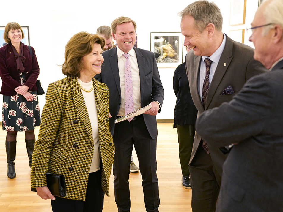 The King and Queen speak with County Director Jörgen Peters and Björn Gillsäter, son of the photographer Sven Gillsäter, whose images are on display at Halland Art Museum. 