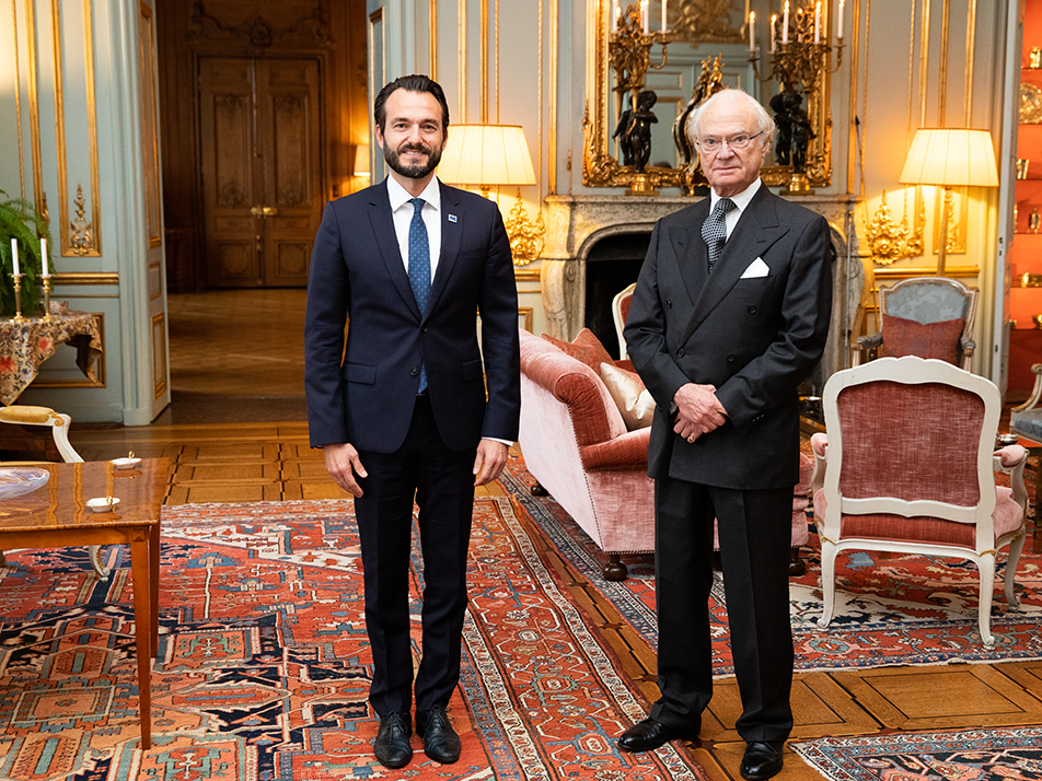 Kungen tillsammans med Róbert Spanó, ordförande i Europadomstolen. 