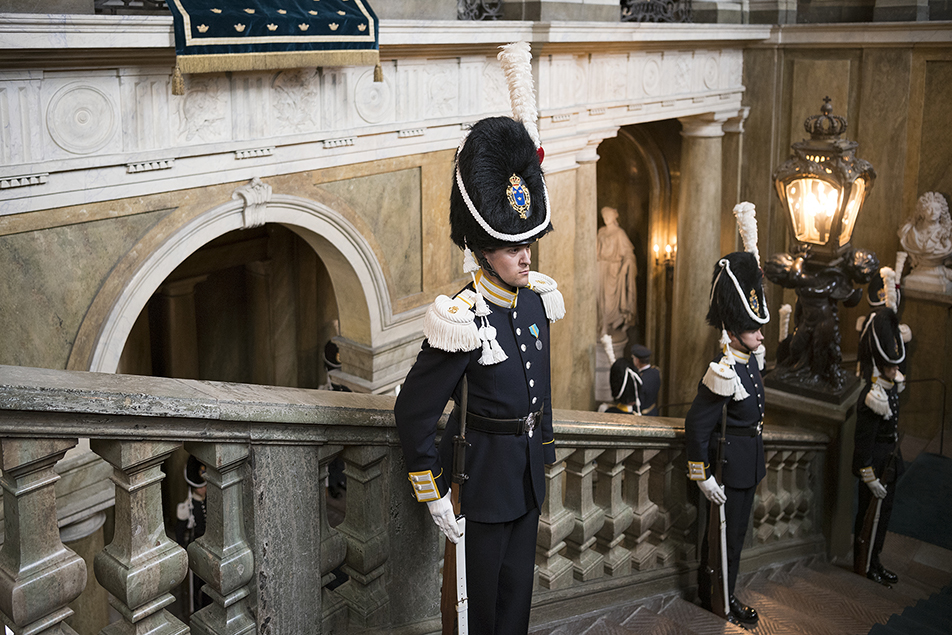 Guard of honour in the East Staircase at the Royal Palace. 