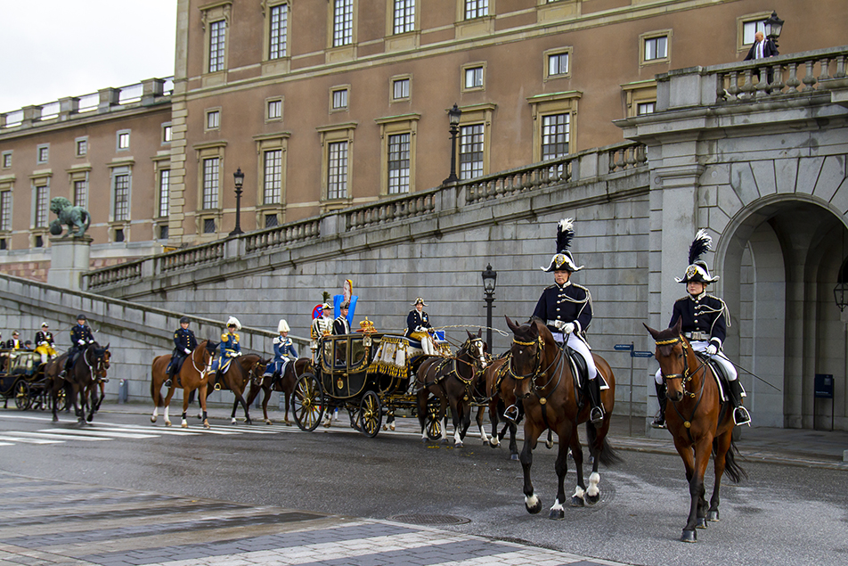 The cortège passes Lejonbacken at the Royal Palace. 