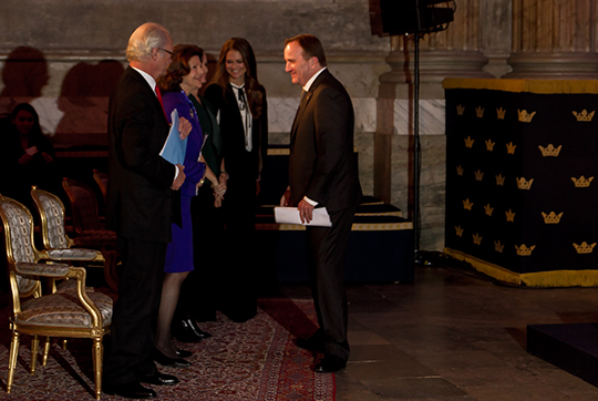Kungafamiljen och statsministern i Rikssalen under Global Child Forum 2015.