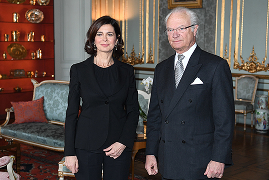 Kungen tillsammans med Italiens talman Laura Boldrini.