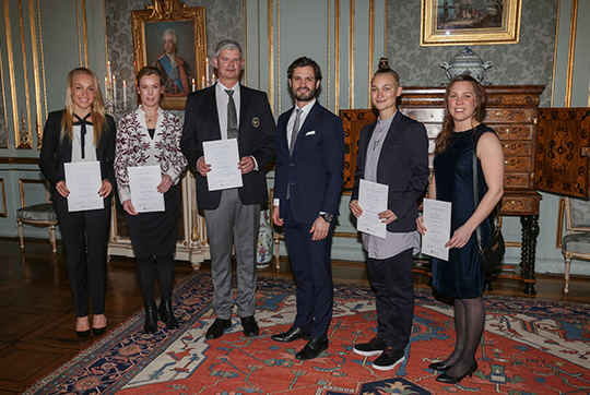 Prinsen tillsammans med stipendiaterna Lisa Öhberg, Cecilia Willberg, Mats Wallberg, Hanne Liljeholm och Jenny Edner.