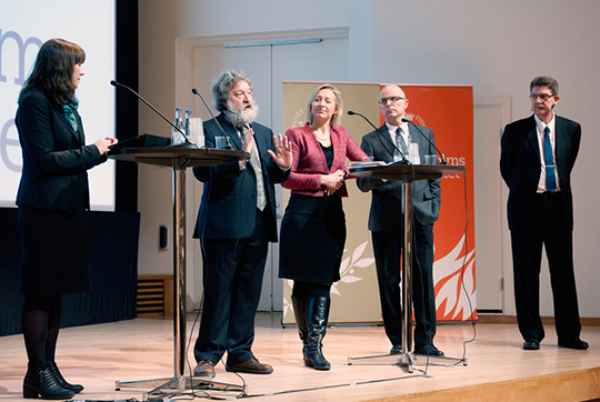 En klimatdiskussion hölls mellan Åsa Romson, Raymond Pierrehumbert, Karin Bäckstrand, Per Krusell och Michael Tjernström.