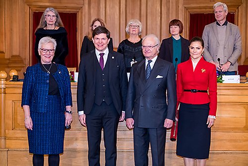 Kungen och Kronprinsessan vid seminariet tillsammans med talman Andreas Norlén och första vice talman Åsa Lindestam. 