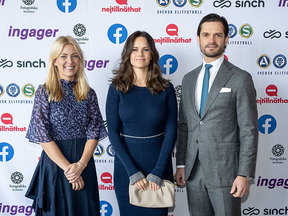 The Prince Couple and Kim Waller, Secretary General of Prince Carl Philip and Princess Sofia's Foundation, at the #NoToOnlineHate 2.0 summit on 1 November 2021 at Fotografiska in Stockholm. 