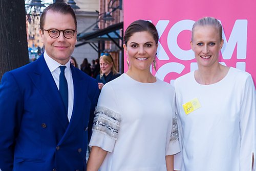 Kronprinsessparet och Generation Peps verksamhetschef Carolina Klüft vid lanseringen av Pep-rapporten. 